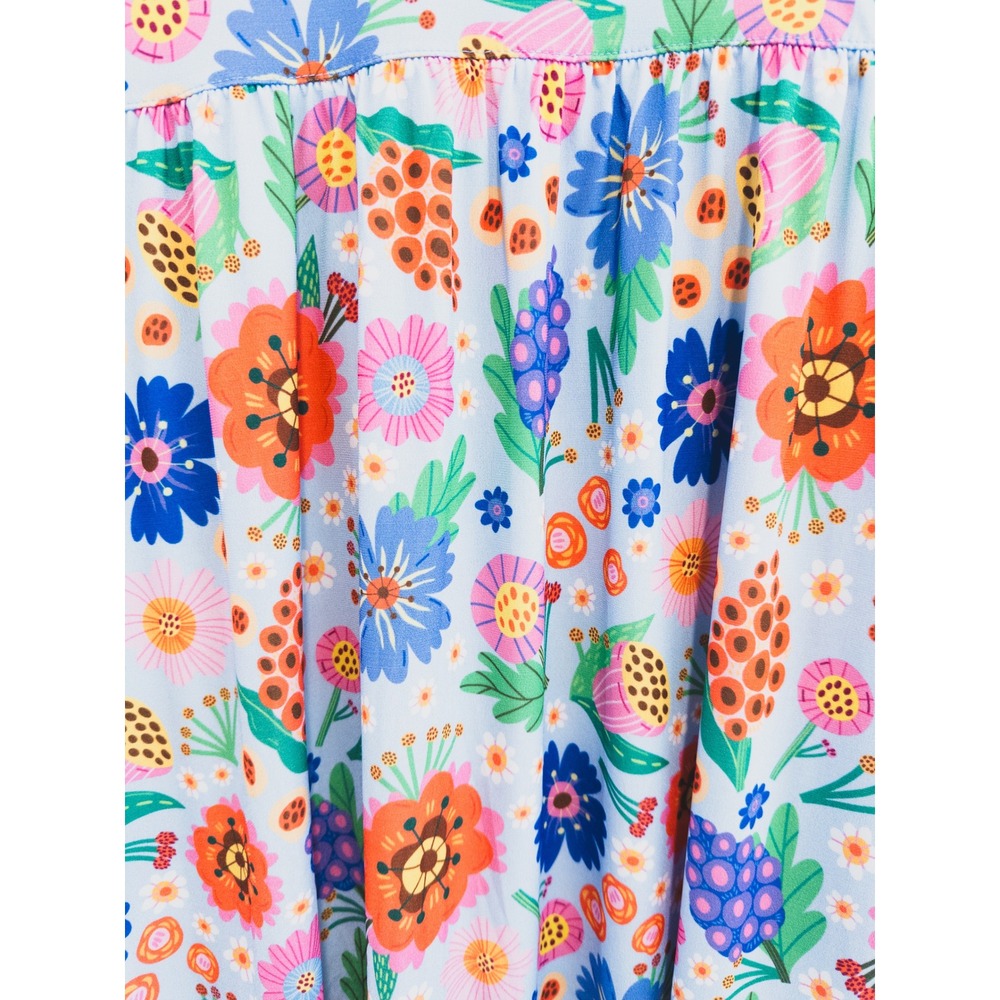 The ZigZag Stripe Floral Babydoll Dress Womens Medium Blue Whimsical Floral - Picture 8 of 8